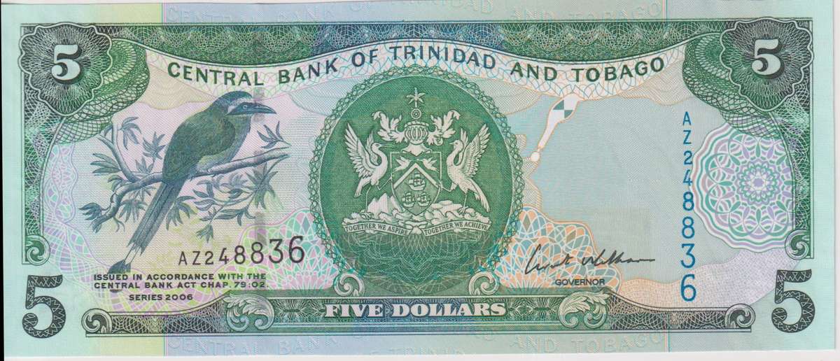 Trinidad and Tobago 5 Dollar Banknote, 2006, P-47 UNC