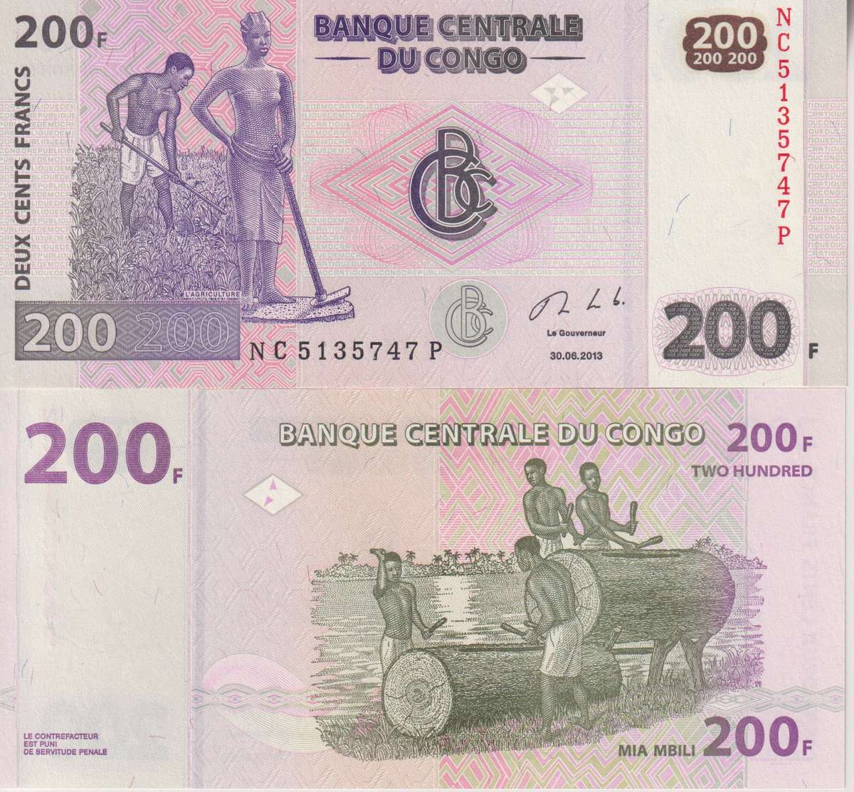 Congo Democratic Republic 200 Francs Banknote, 2013  P-99a UNC