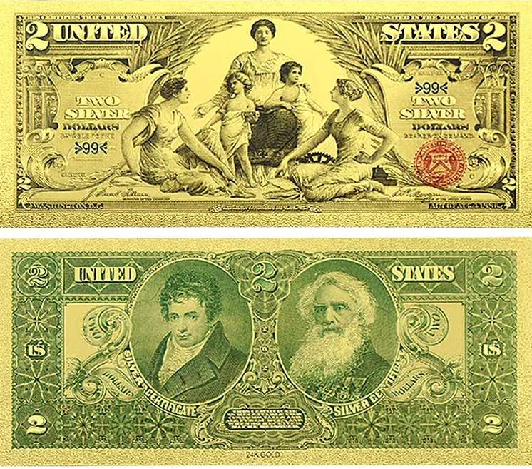 USA DOLLAR GOLD FOIL BANKNOTE 2 DOLLAR - BEAUTIFUL GIFT