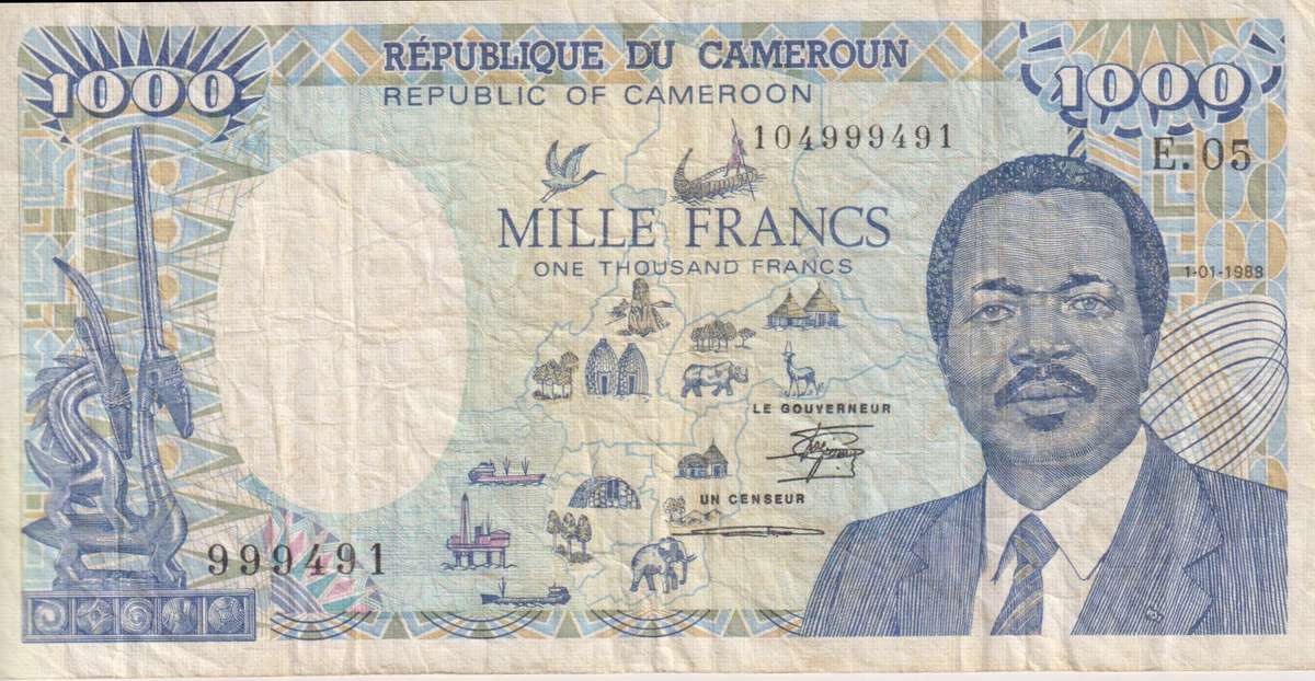 CAMEROON 1000 FRANCS 1988 P26a VF