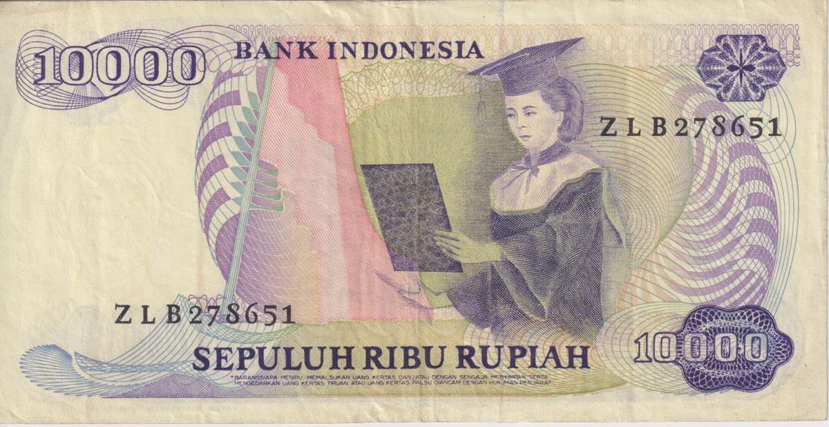 INDONESIA - 10,000 RUPIAH 1985 P126  VF
