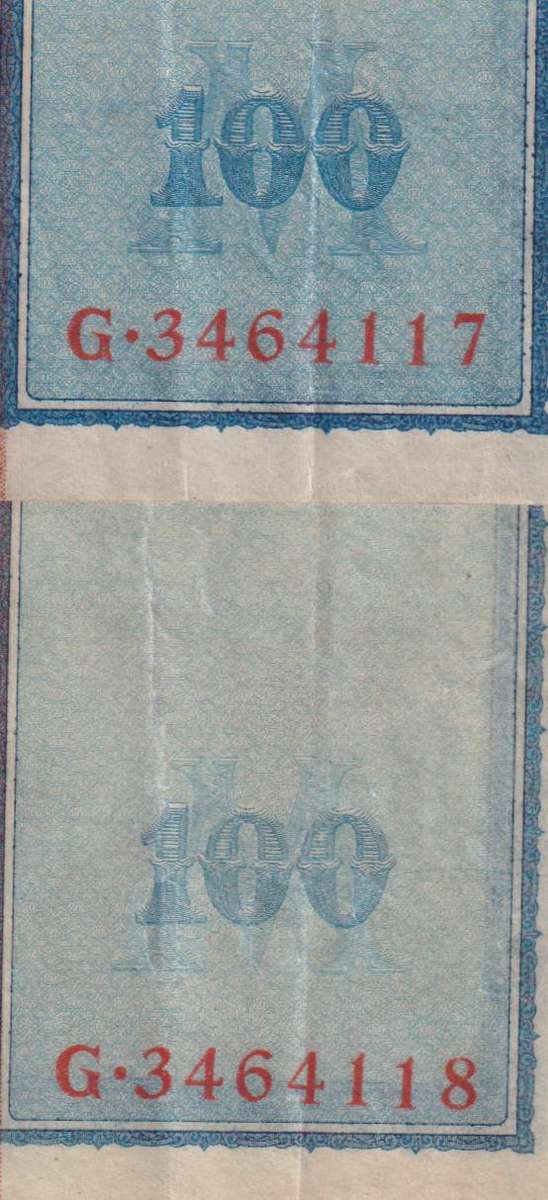 2 X CONSECUTIVE SERIAL NUMBERS -  Germany, 100 Mark, Reichbanknote 1910, P42 VF (110+YEARS TOGETHER)
