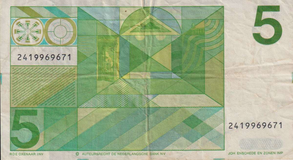 NETHERLANDS  5 GULDEN  1973 P95 VF