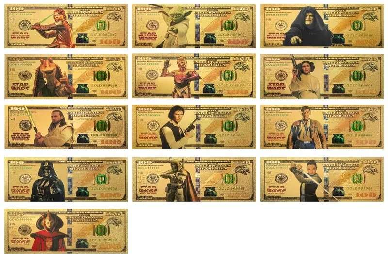 FOR STAR WARS FANS - STAR WARS GOLD PLATED NOVELTY BANKNOTE Set of 13 - BEAUTIFUL GIFT