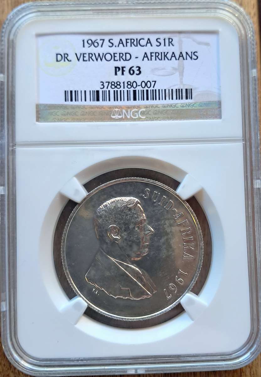REPUBLIC OF SOUTH AFRICA - Silver R1 Afrikaans 1967 Verwoerd - PF 63 NGC