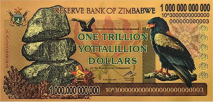 STUNNING -  ZIMBABWE 1 TRILLION YOTTALILLION DOLLARS -  GOLD FOIL PLASTIC PLATED - NOVELTY NOTE