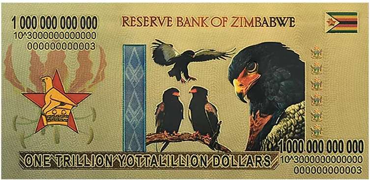 STUNNING -  ZIMBABWE 1 TRILLION YOTTALILLION DOLLARS -  GOLD FOIL PLASTIC PLATED - NOVELTY NOTE