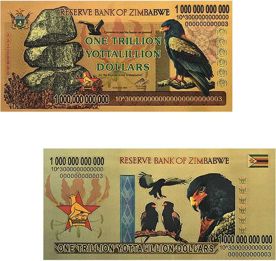 STUNNING -  ZIMBABWE 1 TRILLION YOTTALILLION DOLLARS -  GOLD FOIL PLASTIC PLATED - NOVELTY NOTE