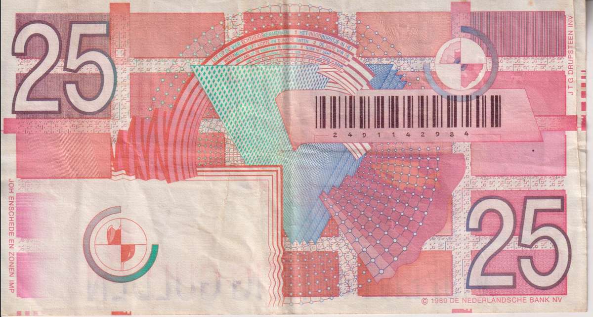 NETHERLANDS 25 GULDEN 1989 P100  VF