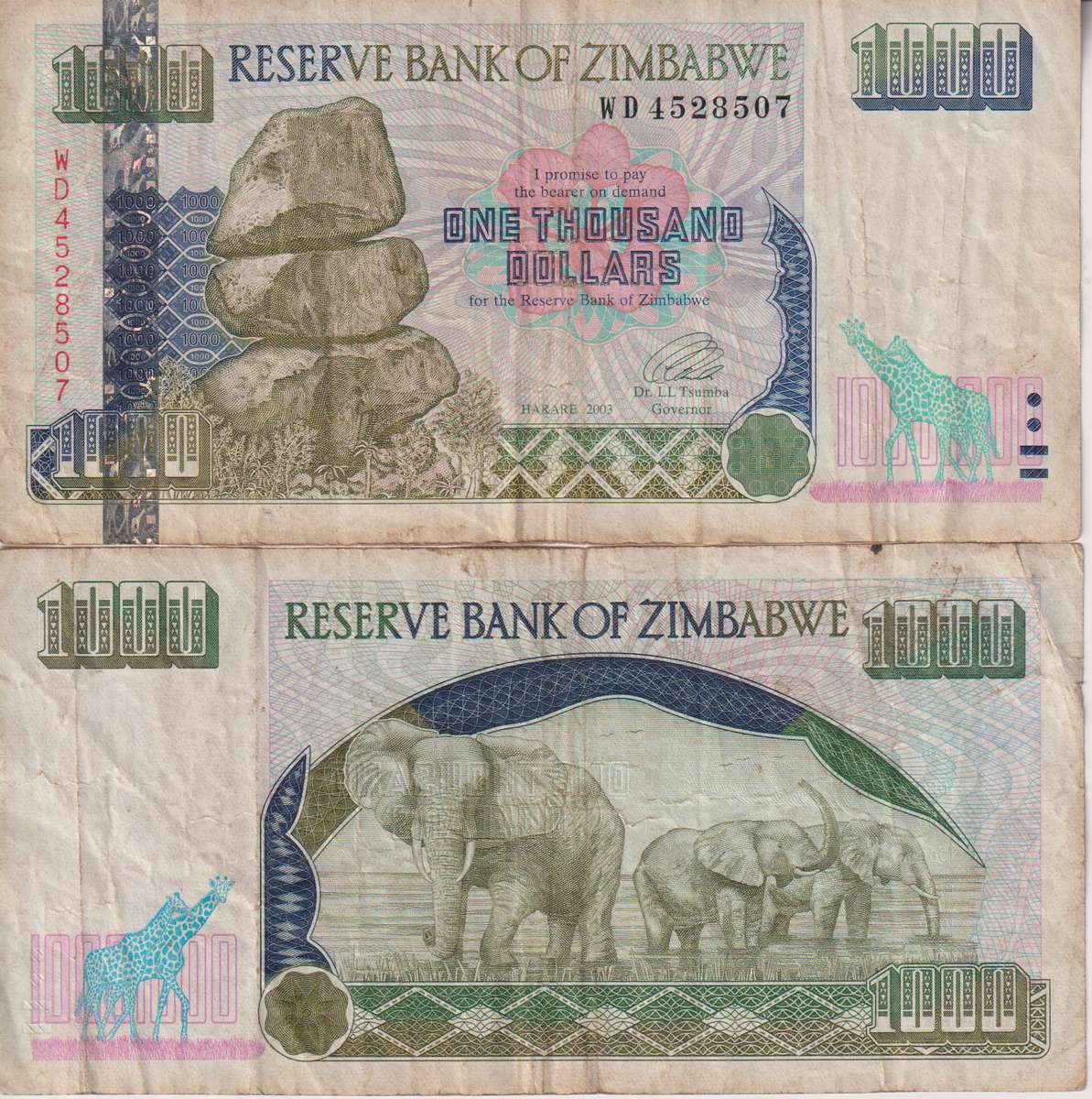 ZIMBABWE 1000 DOLLARS P12 2003 F