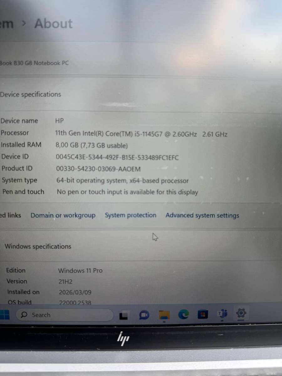 HP EliteBook 830 G8 Notebook PC   Processor: 11th Gen Intel Core i5-1145G7 @ 2.602.61 GHz