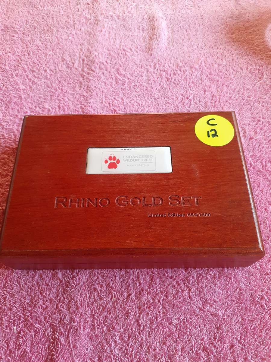 Empty Wooden Coin Holder  Box. Rhino Gold Set - Limited Edition