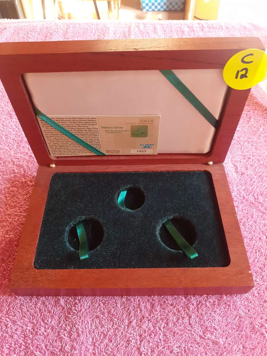 Empty Wooden Coin Holder  Box. Rhino Gold Set - Limited Edition