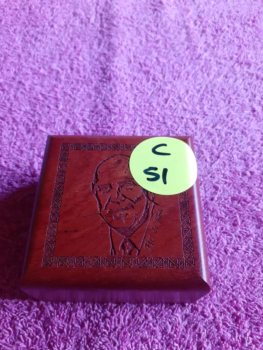 Empty Wooden Coin Holder Box. F W de Klerk