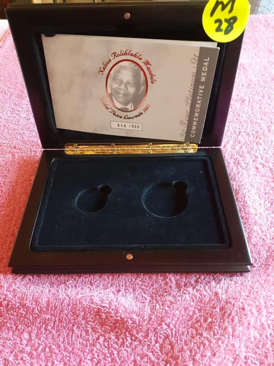 Empty Wooden Coin Holder Box. Platinum Set - Nelson Rolihlahla Mandela 90 Years