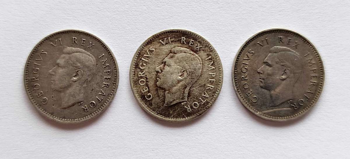 1946 and 2×1943 Threepence Coins