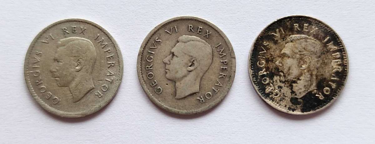 1941 and 2×1937 Threepence coins
