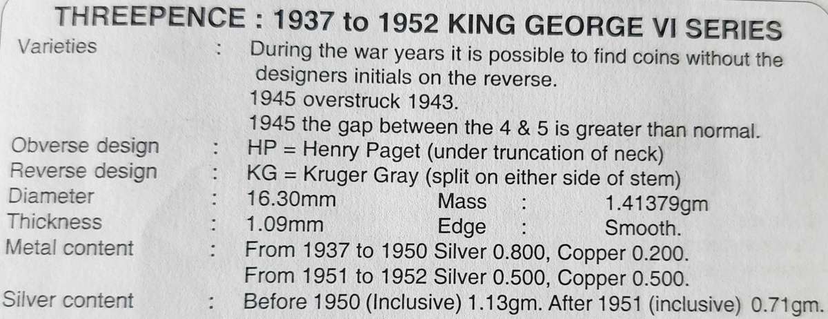 1951,3×1952 Threepence coins