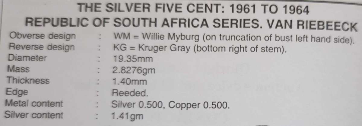 1964 Five cent SA Union Coin