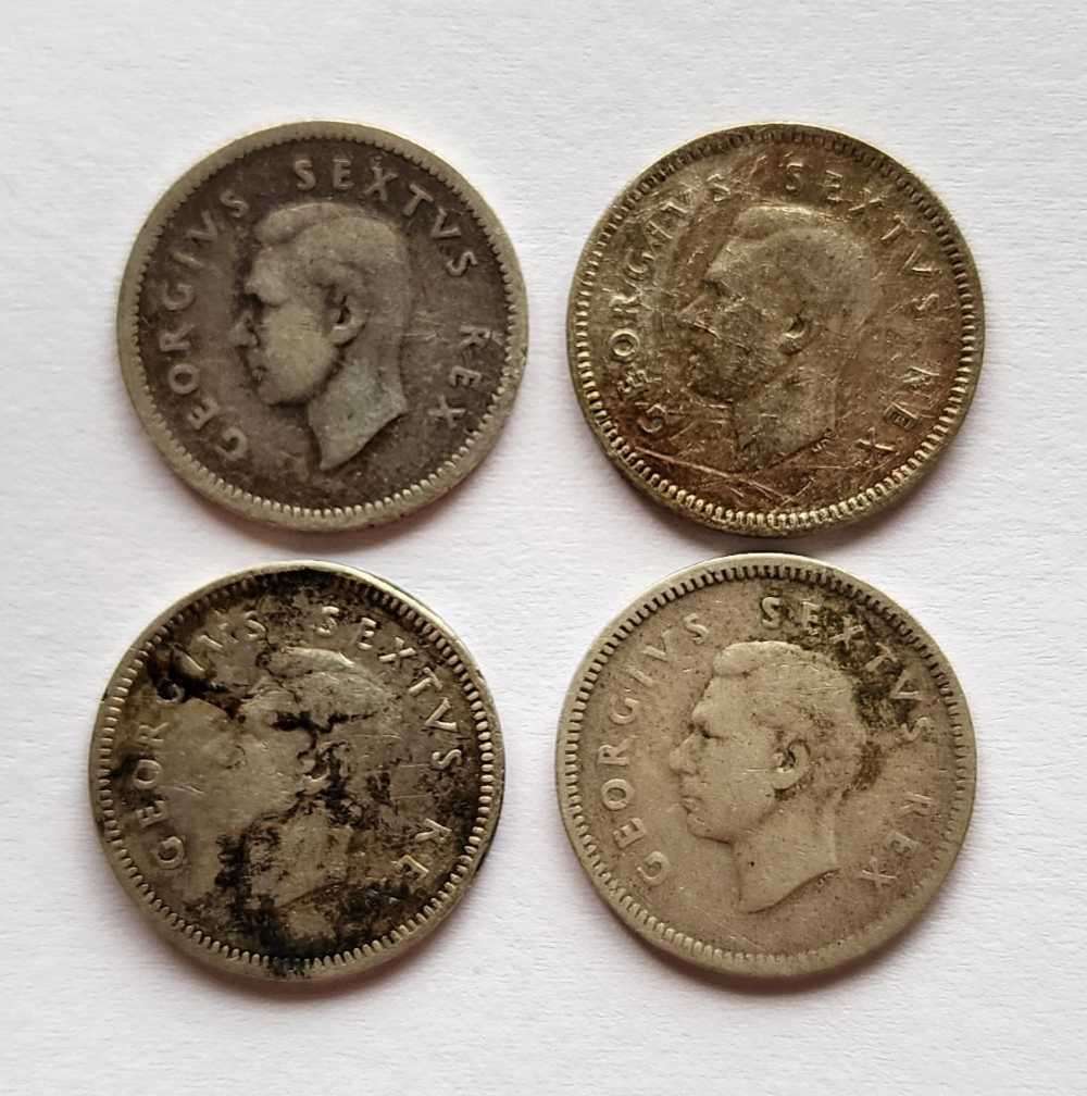 2×1948 and 2×1950 Threepence coins