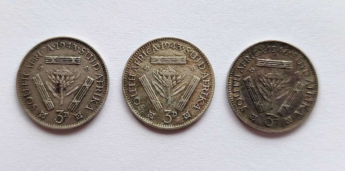 1946 and 2×1943 Threepence Coins
