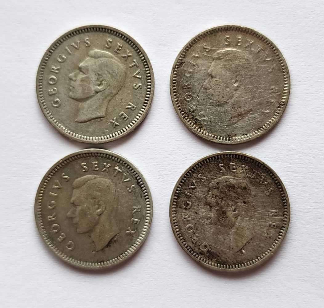 1951,3×1952 Threepence coins
