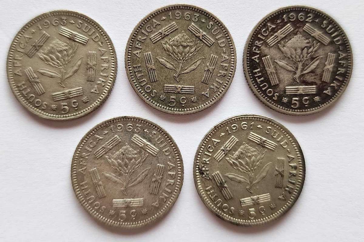1961,1962 and 3×1963 Five Cent coins