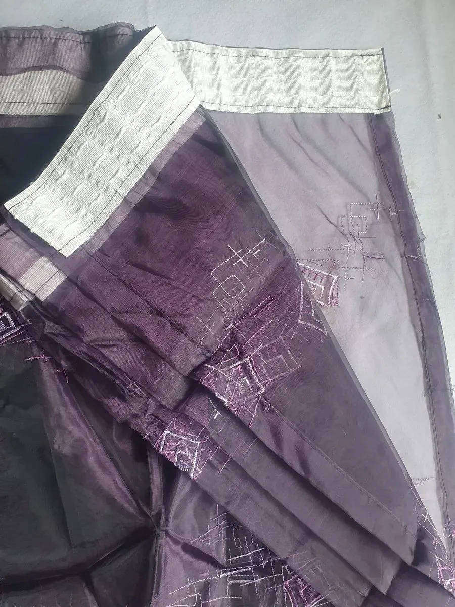 5m Embroidered purple organza lace curtain. Ready to hang