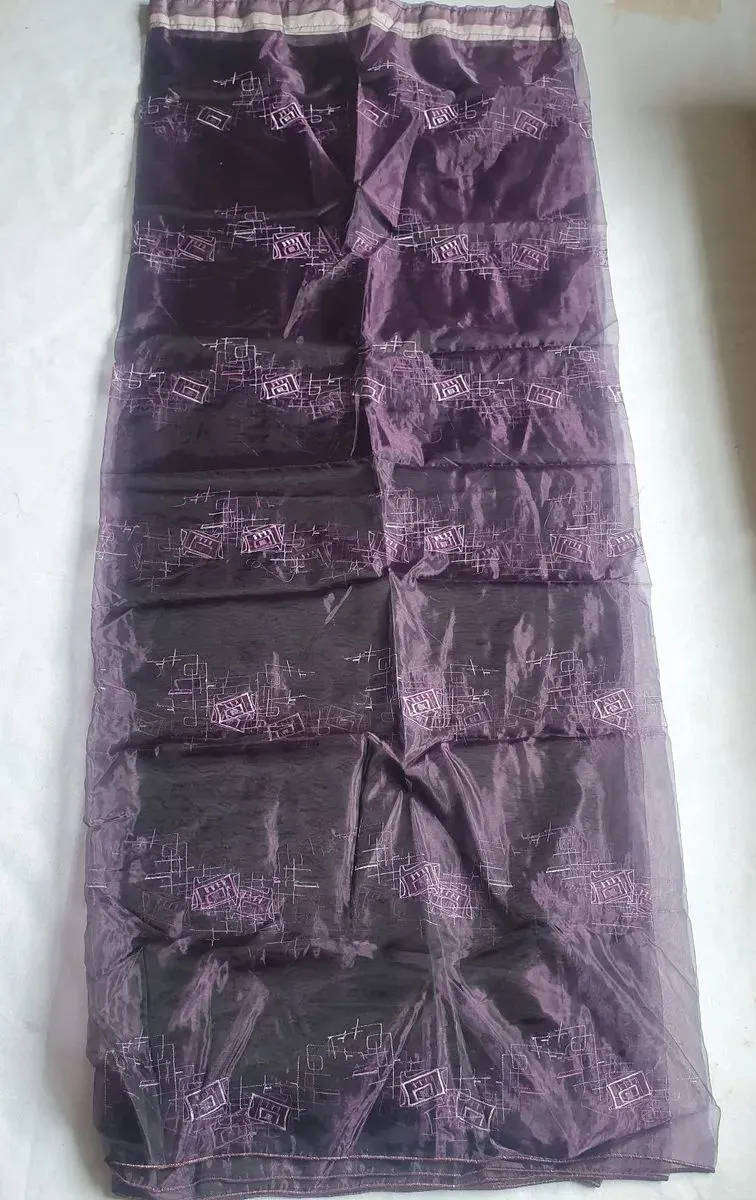 5m Embroidered purple organza lace curtain. Ready to hang