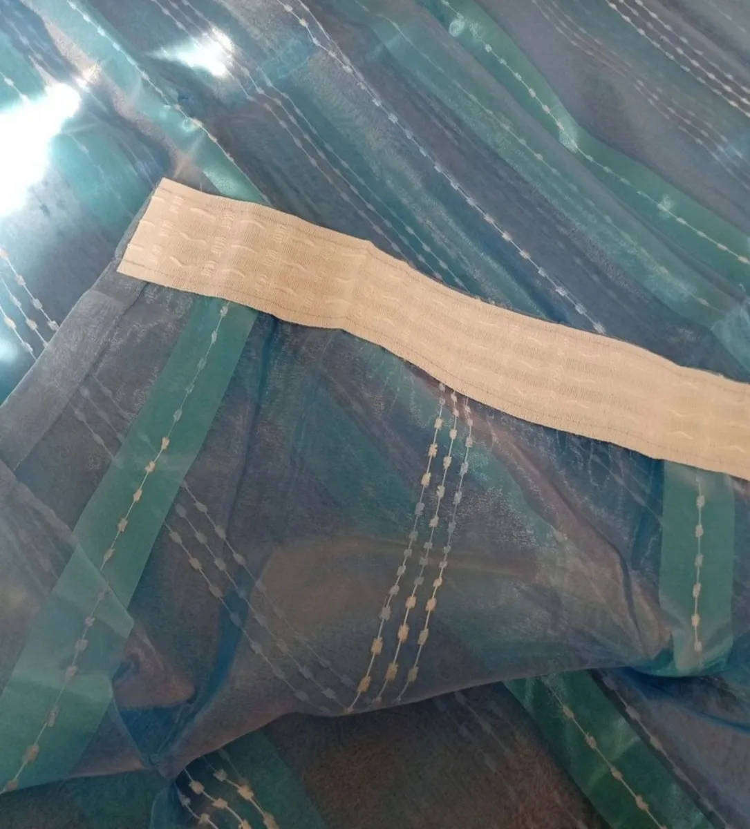 Blue sheer organza, striped lace curtain 7,5m