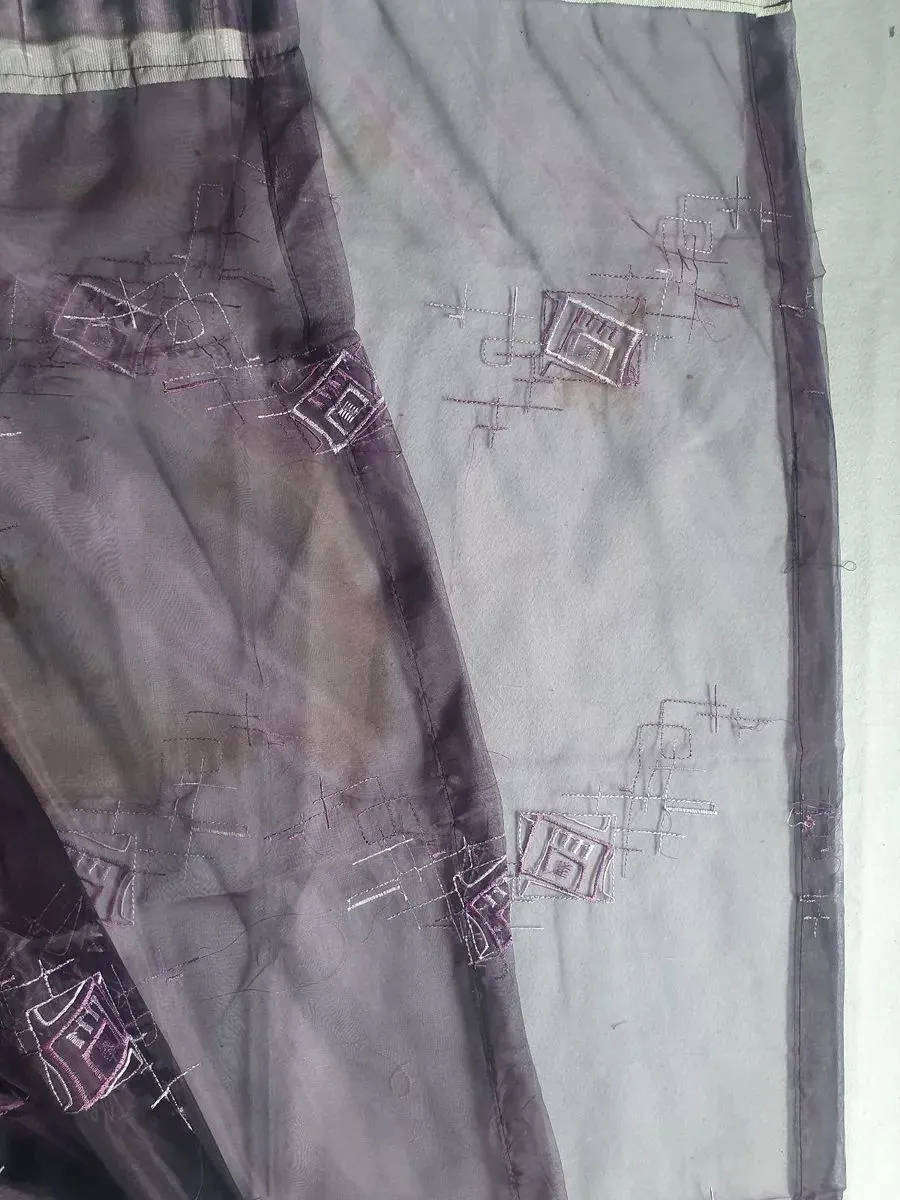 5m Embroidered purple organza lace curtain. Ready to hang