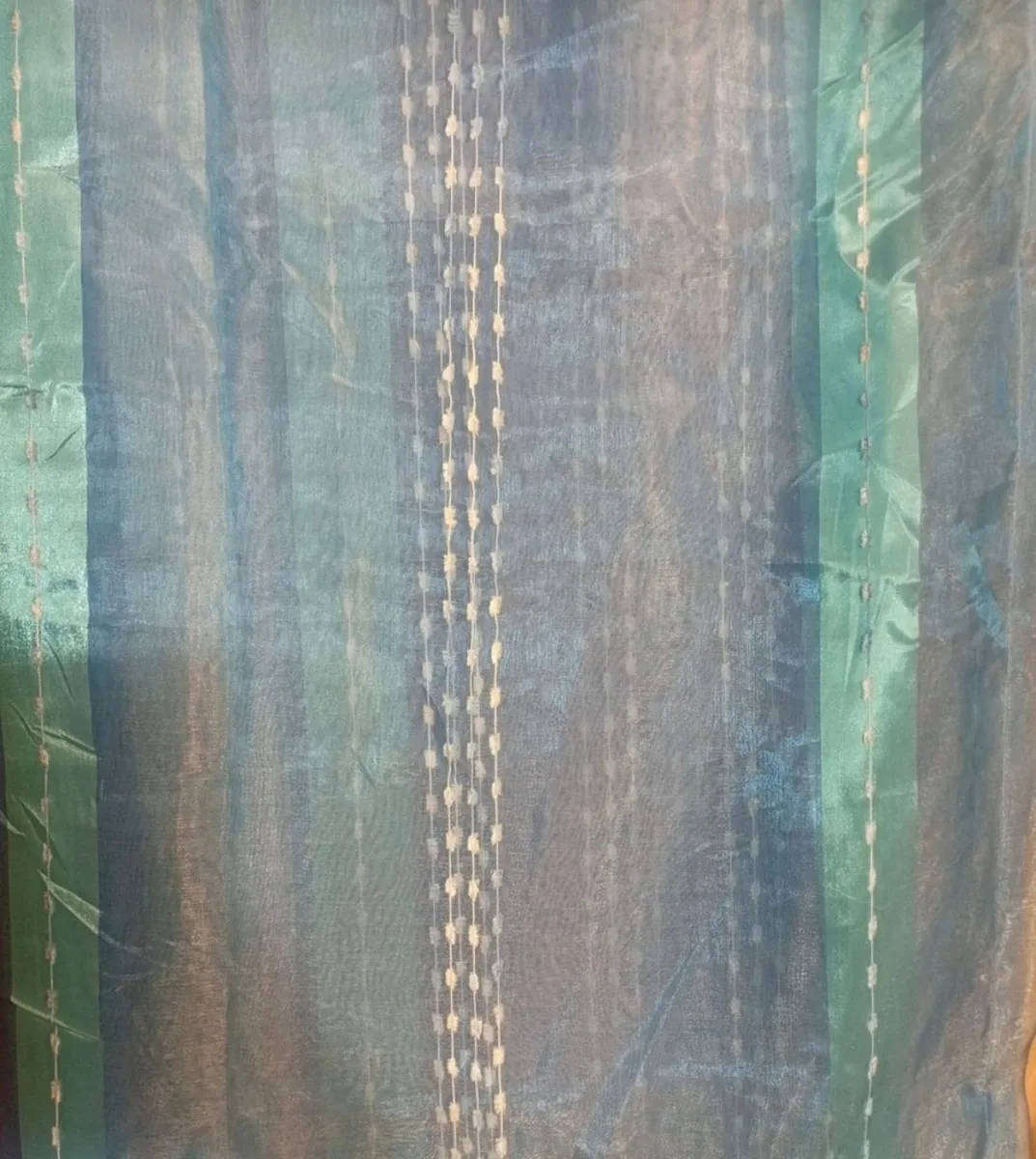 Blue sheer organza, striped lace curtain 7,5m