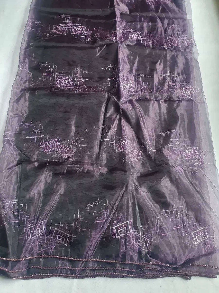 5m Embroidered purple organza lace curtain. Ready to hang