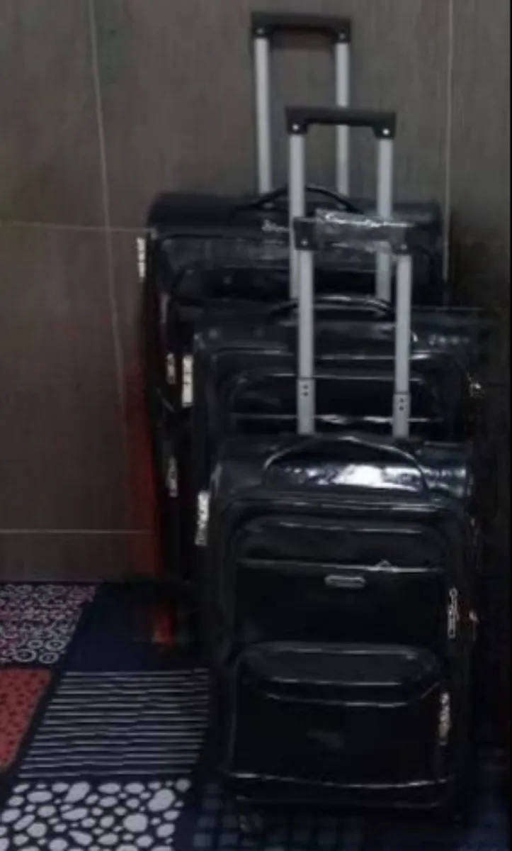 Set of 3 Black pu leather suitcases