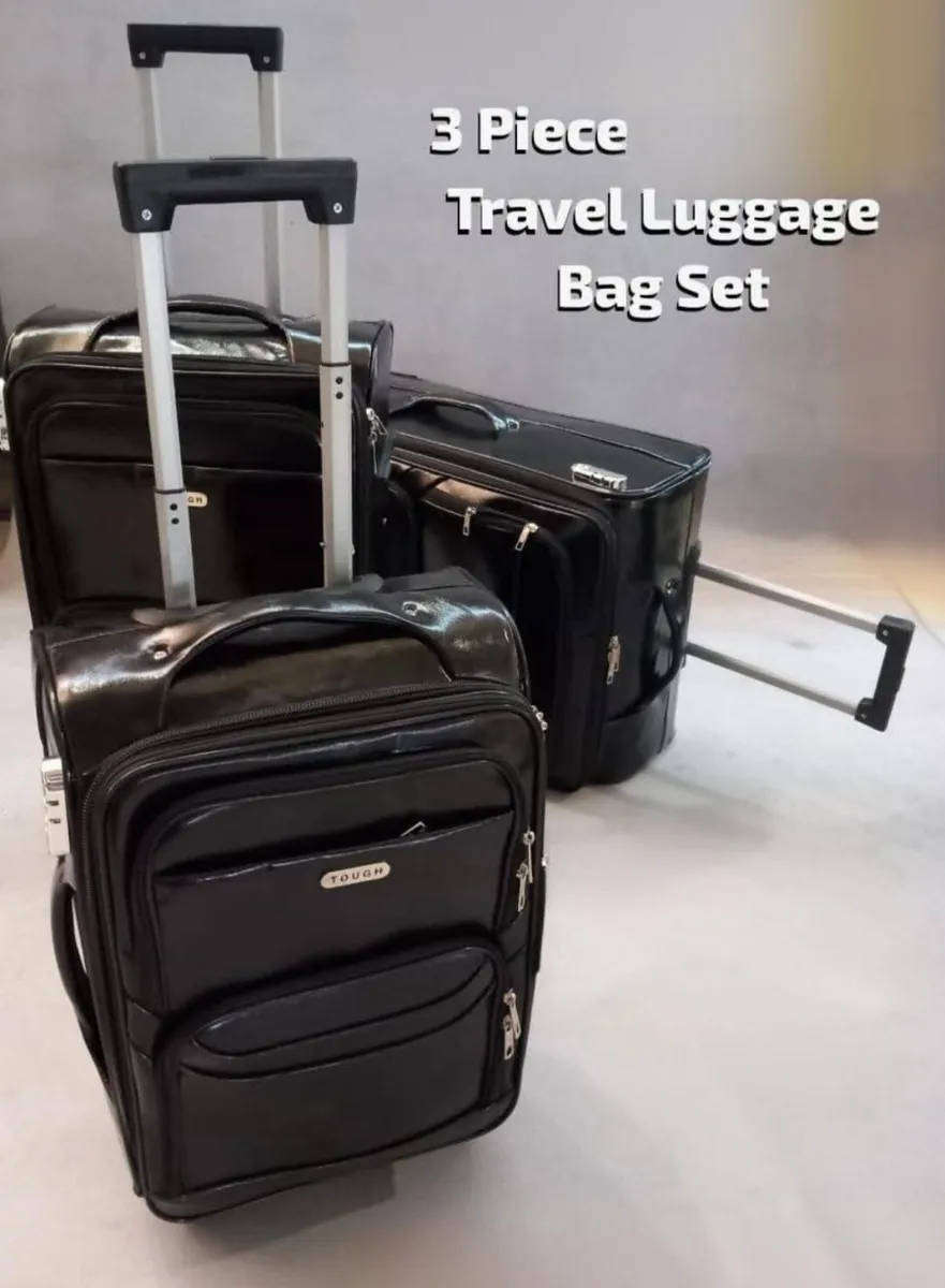 Set of 3 Black pu leather suitcases