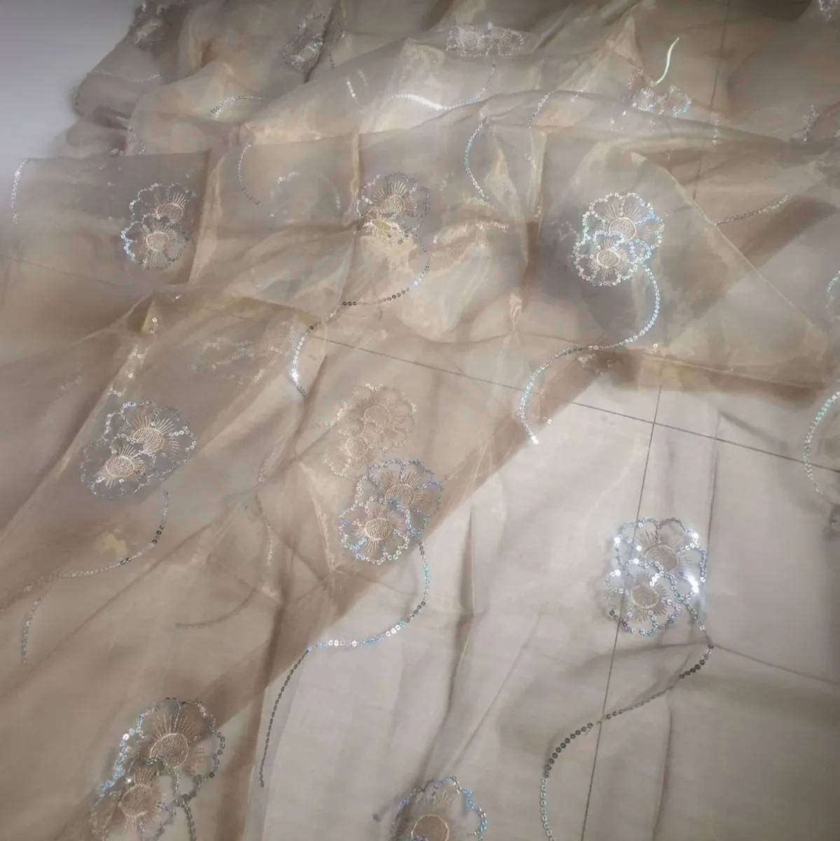 Gold organza lace with eyelet rings