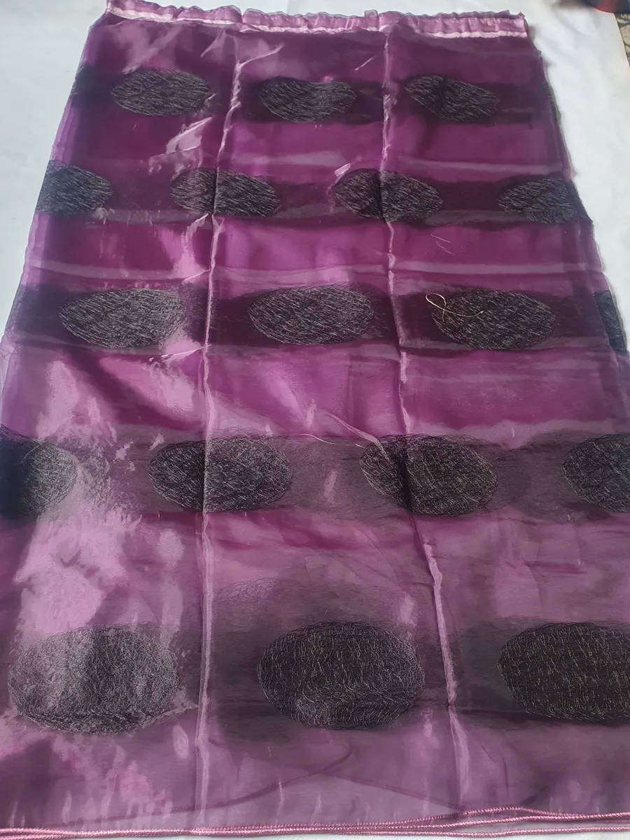 Purple & black embroidered organza lace curtain