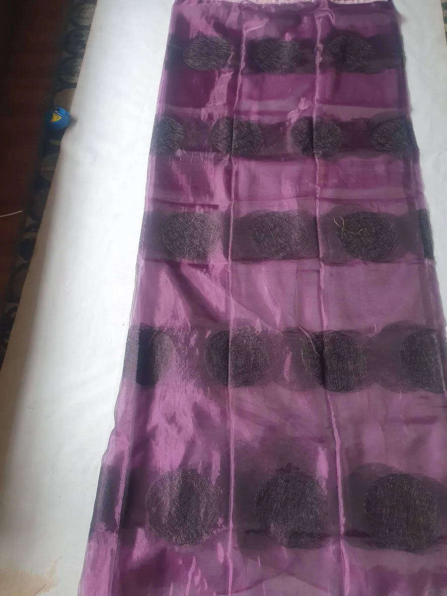 Purple & black embroidered organza lace curtain