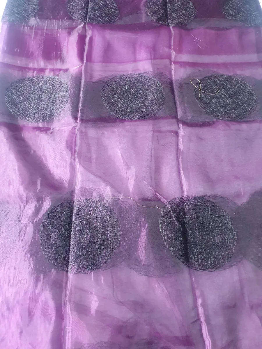 Purple & black embroidered organza lace curtain