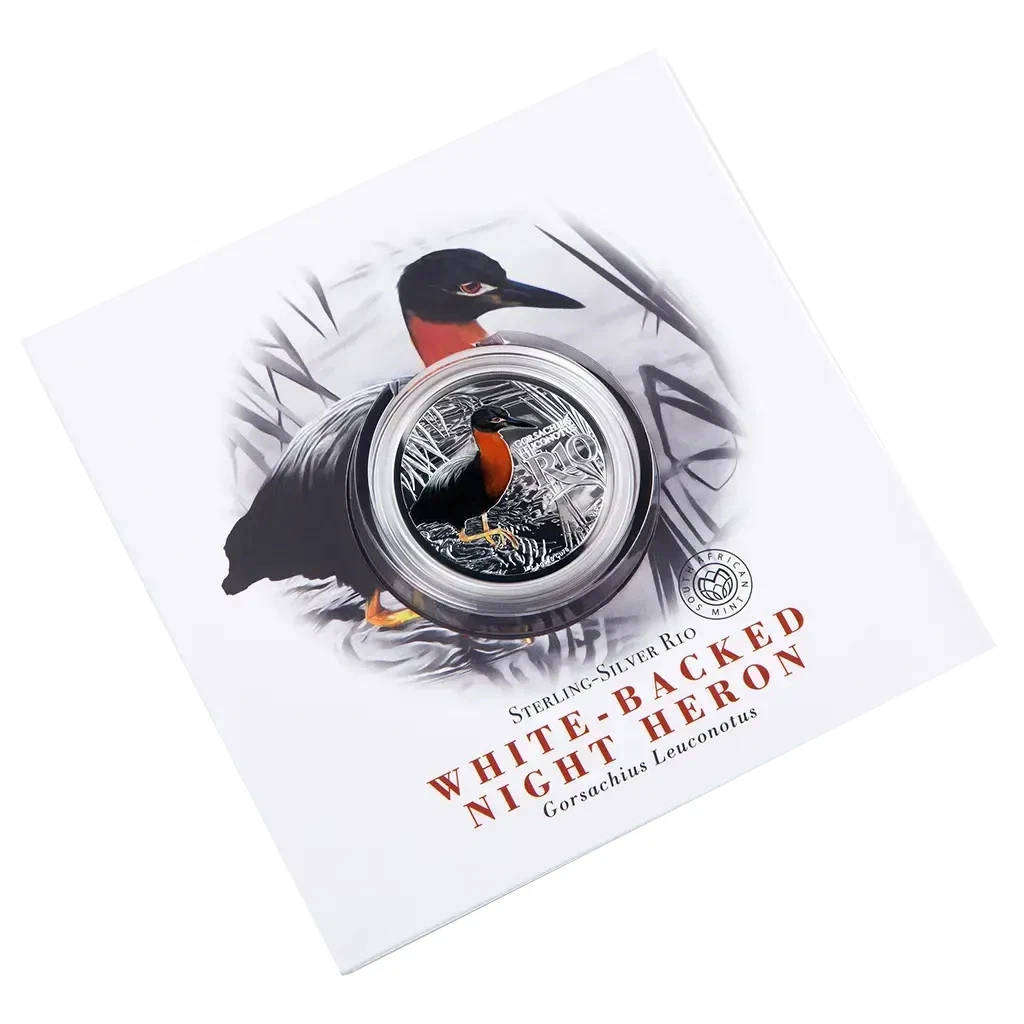 2018 Sterling Silver Proof Colorised R10 White Backed Night Heron