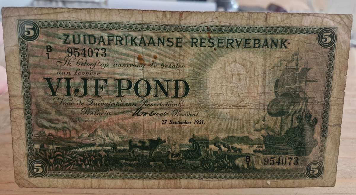 1921 South Africa 5 Pounds Clegg SCARCE