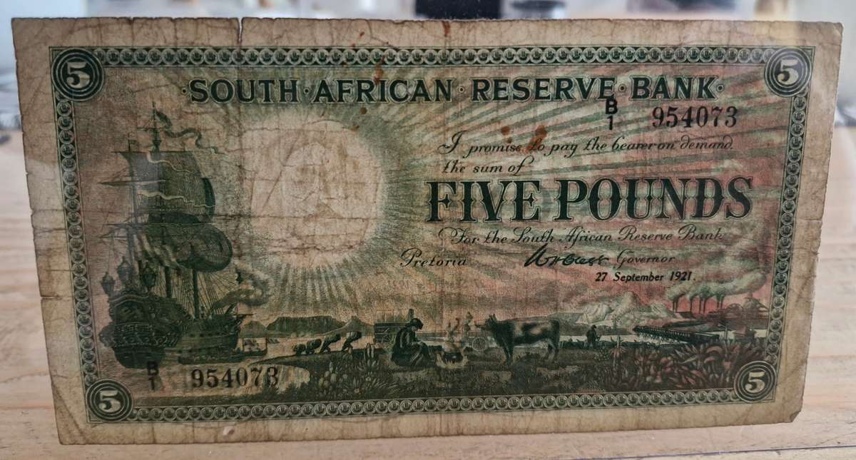 1921 South Africa 5 Pounds Clegg SCARCE