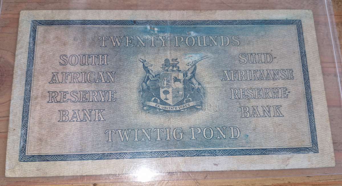 1933 South Africa J Postmus 20 Pounds Graded XF40