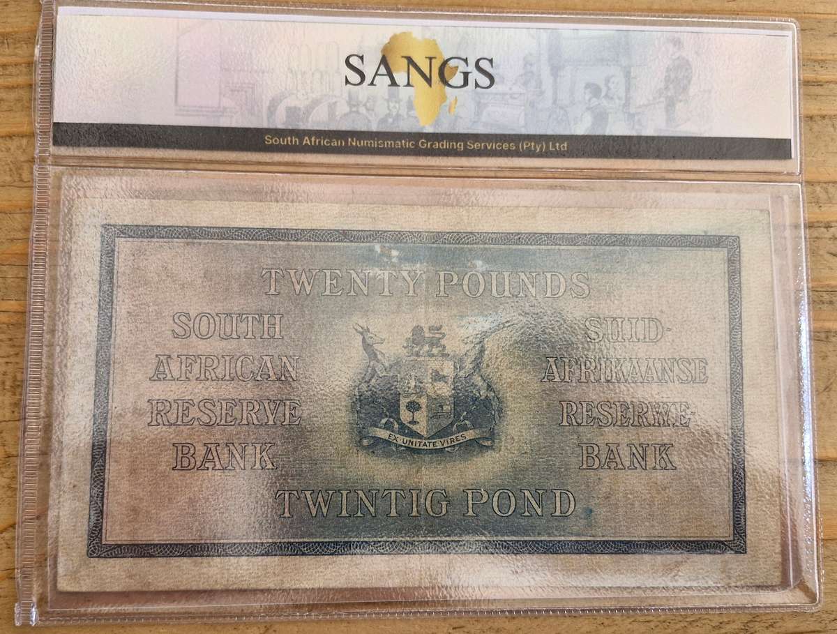 1933 South Africa J Postmus 20 Pounds Graded XF40