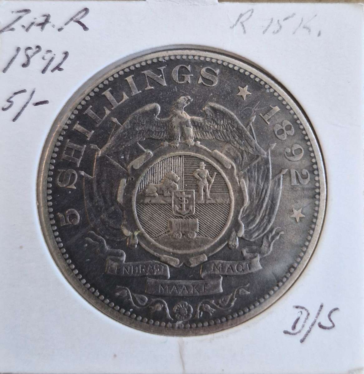 1892 ZAR Kruger Double Shaft 5 Shillings