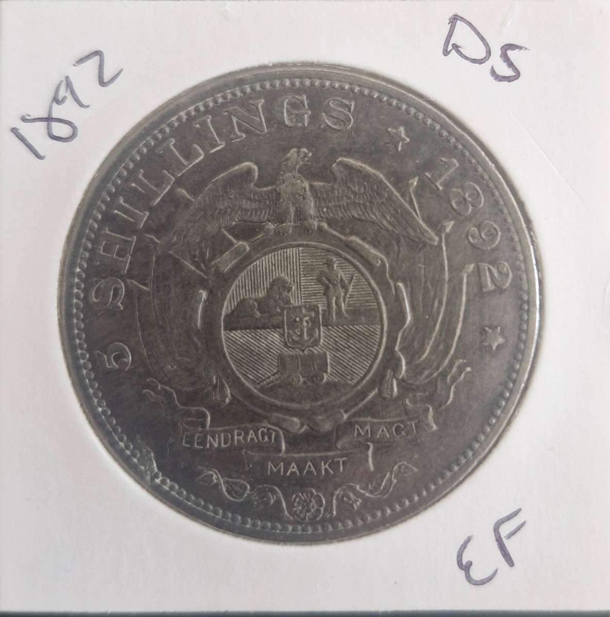 1892 ZAR Kruger Double Shaft 5 Shillings