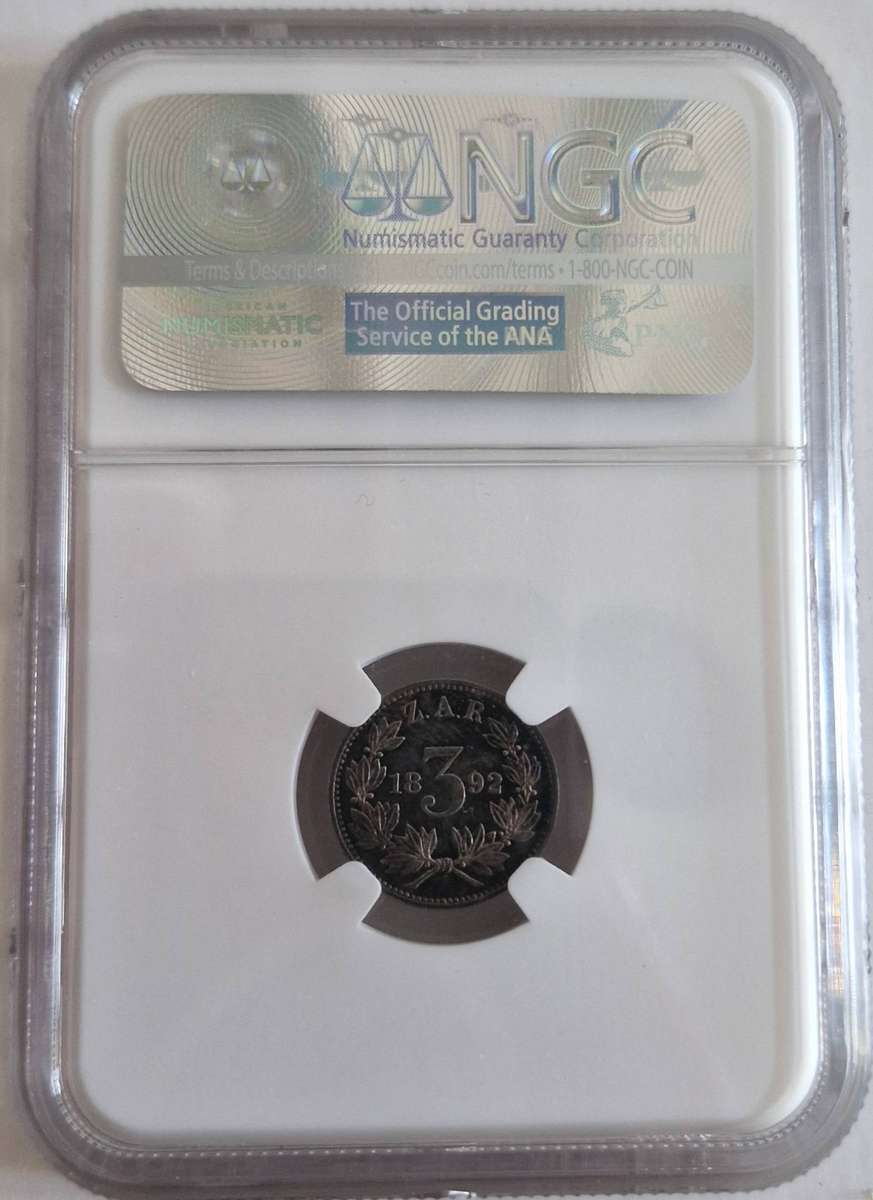 *1892 ZAR Kruger Proof 3 Pence NGC Graded PF63