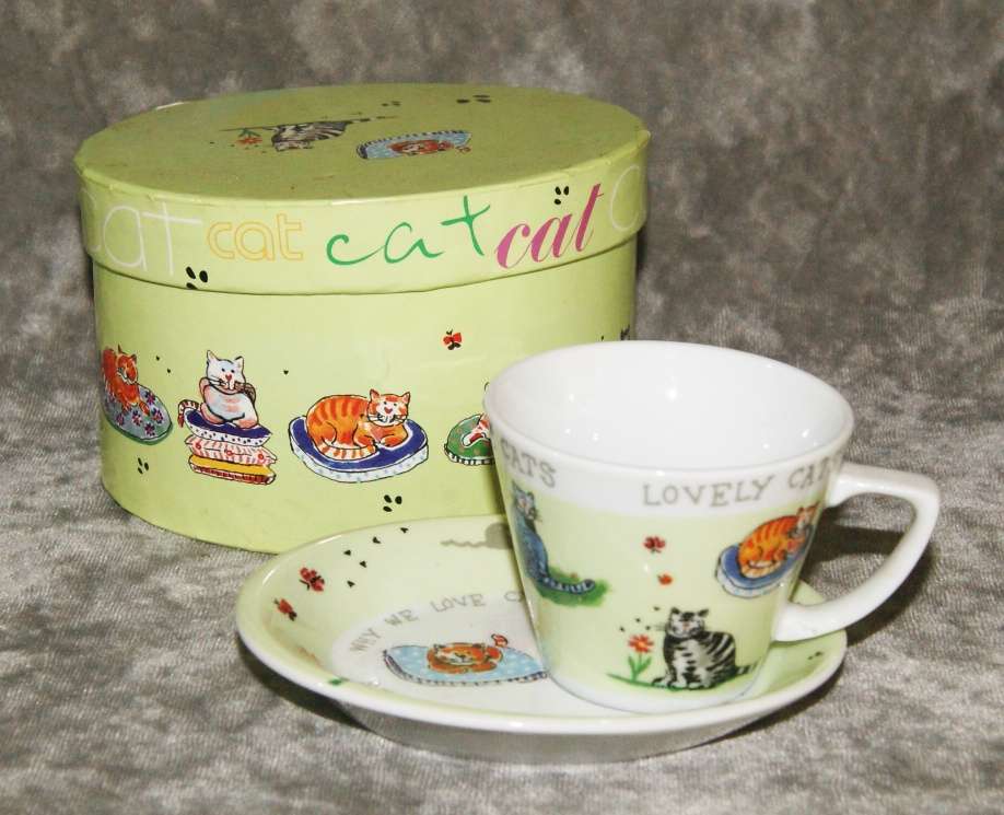 Demitasse coffee cup and saucer in original box