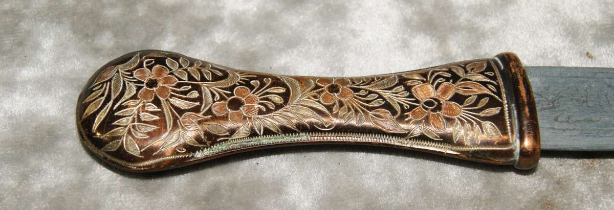 Moroccan style dagger with leather and etched copper scabbard