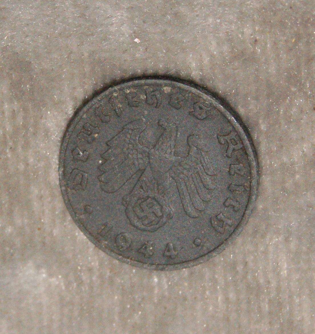 1944 1 Reichspfennig B mint mark UNC